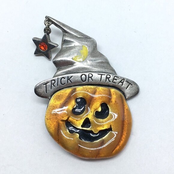 Halloween Pumpkin Brooch Jack O'Lantern Pin Halloween Trick or Treat Jewelry - Picture 1 of 8